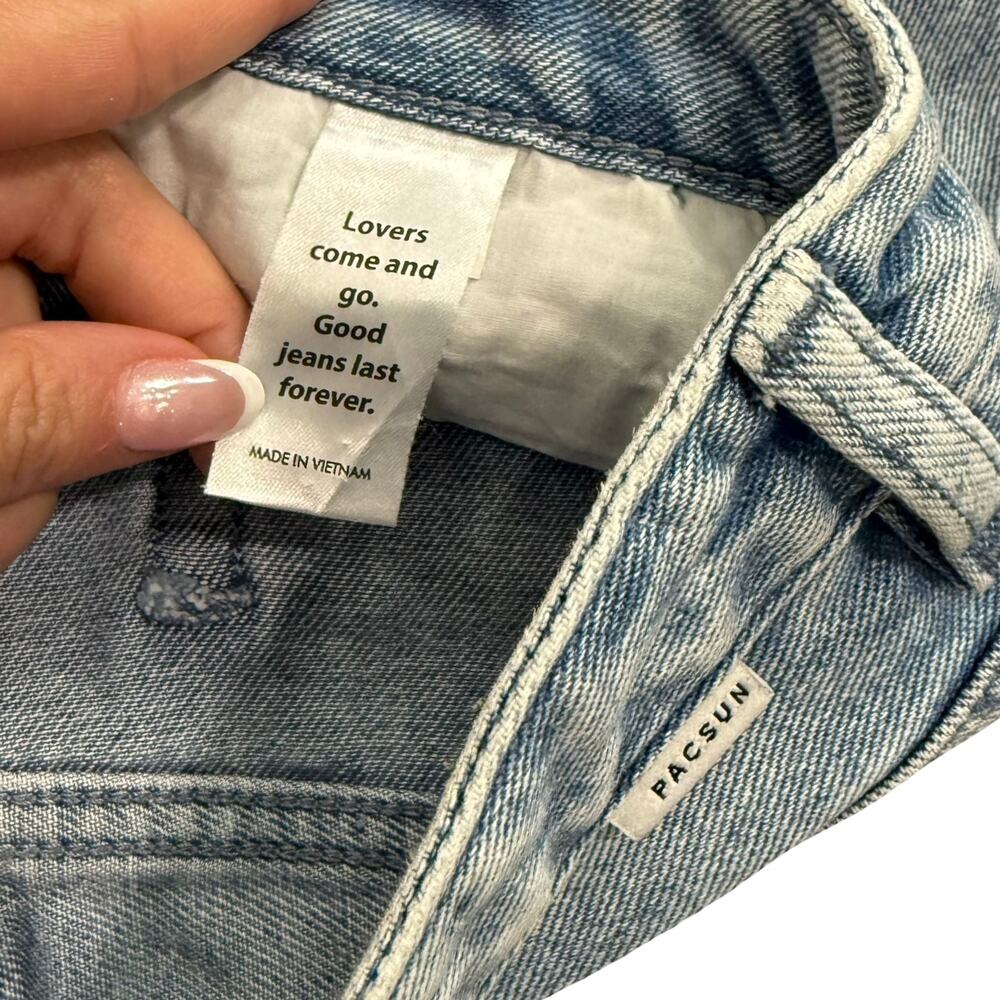 Pacsun 90s Butterfly Patch Light Wash Blue High Rise Straight Leg Jeans size 27 - Picture 4 of 12